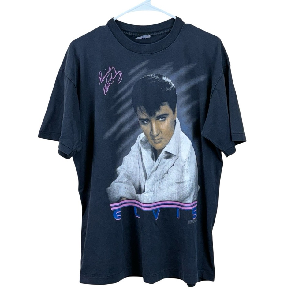 Vintage Sincerely Elvis Presley T-Shirt Black Softee Made in USA Size XL